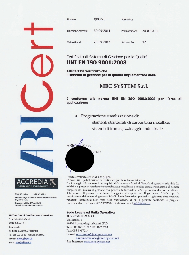 Certificare rafturi metalice