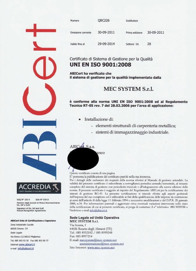 Certificare rafturi