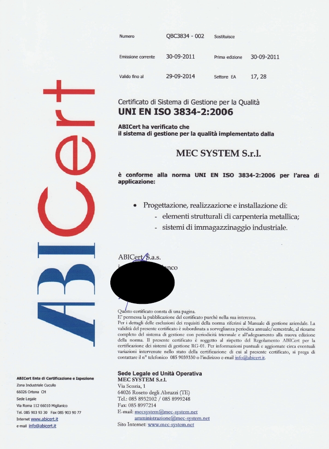 Certificare raft metal